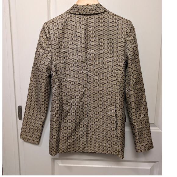 WAYF Finn Metallic Daisy Double Breasted Blazer Beige Brown Work Career Business - Picture 3 of 6